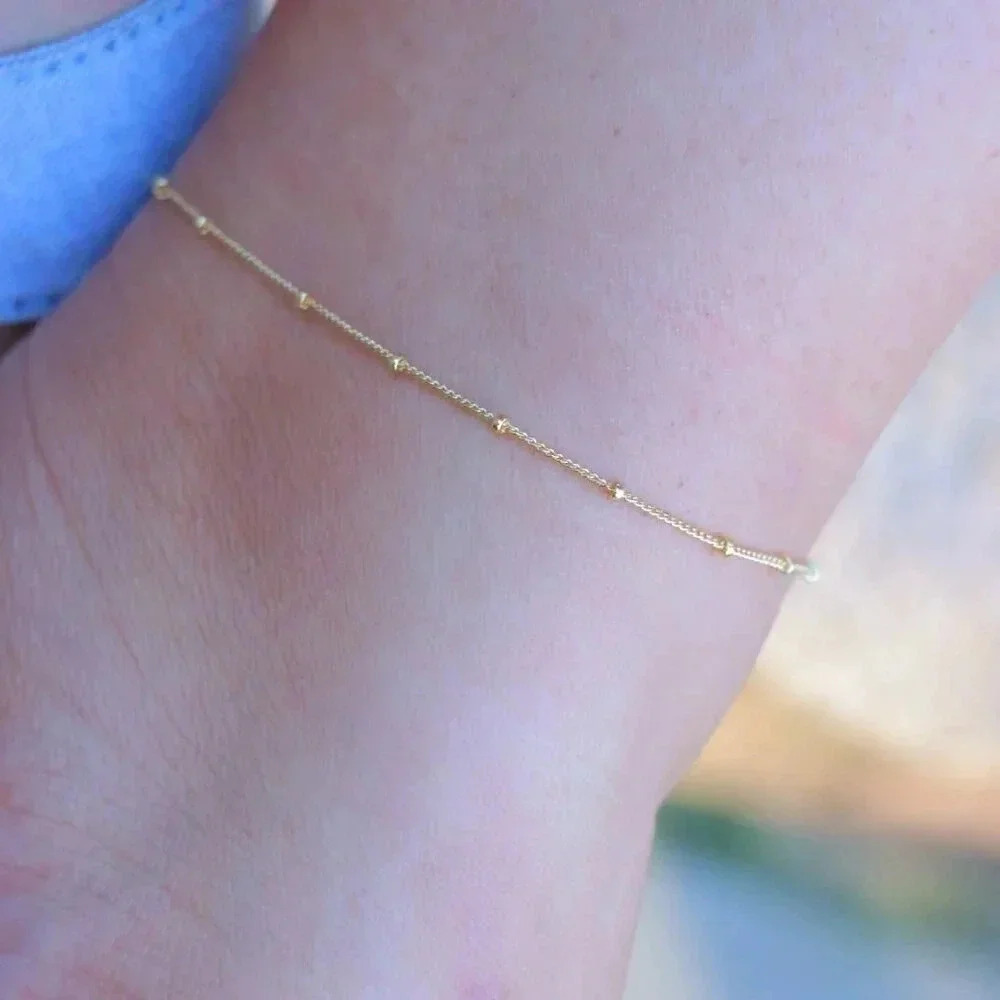 💛GORGEOUS ROUNDED BEADS ANKLET ESSENTIAL CHAIN SOLID GOLD BRACELET, ELDM22337 - Picture 4 of 14